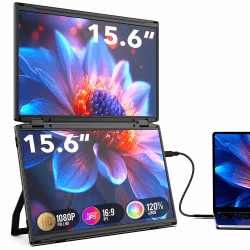 SMISEACOW Tragbarer Monitor für Laptop, 15,6 Zoll IPS 1080P FHD Tragbarer Monitor, Faltbarer Dreifach Laptop Monitor, VESA, 360° Drehung, Kompatibel mit Windows/Mac/DeX/Chrome & Desktop/Mini PC