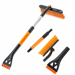 COEKI Eiskratzer & Schneebürste, 2 in 1 Schneebesen mit Eiskratzer, Windschutzscheibe Glas Eisentferner, Winter Besen Auto, Auto Eiskratzer, Abnehmbar Schnee Pinsel für LKW und SUV (orange)