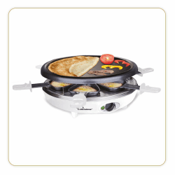LITTLE BALANCE 8389 Crêpière Grill Happy Cheese Trio 1200 Elektrischer Raclette, Holzspatel, Weiß
