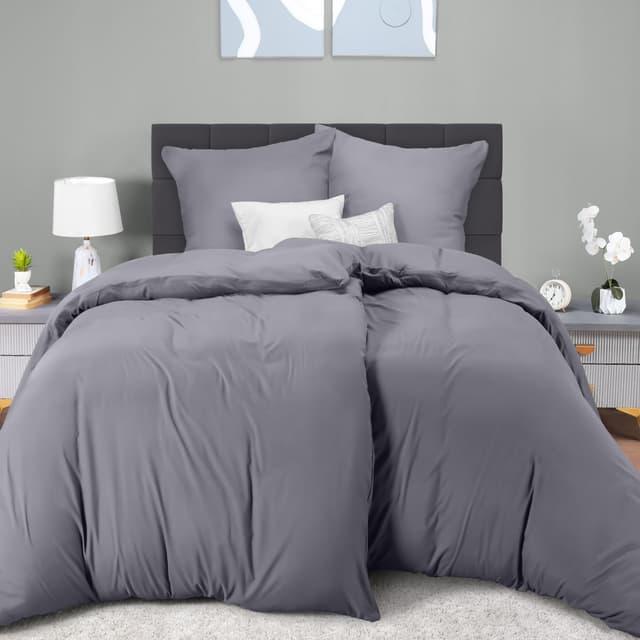 Utopia Bedding Bettwäsche 135x200 4teilig - Mikrofaser 2 Bettbezug 135x200 cm + 2 Kissenbezüge 80x80 cm - Grau