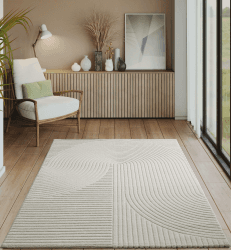 the carpet Everest - moderner Kurzflor Teppich Wohnzimmer Schlafzimmer mit Hoch-Tief-Effekt, 3D Effekt, hohe Flordichte und angenehm weich, Panglao Design, Creme, 200 x 290 cm