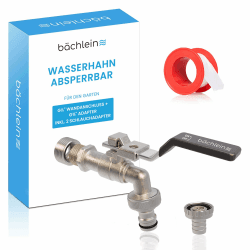 Bächlein Universal Wasserhahn zum Abschließen für den Garten [anthrazit] inkl. 2 Schlauchanschlüssen - Abschließbarer Kugelhahn mit 1/2 Zoll Anschluss und 3/4 Zoll Adapter