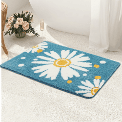 Ubaywey Kleine Daisy Badezimmerteppich Niedliche Gänseblümchen Badematte rutschfest Waschbar Badteppich Blume Badvorleger Weiche Mikrofaser Badezimmer Teppich
