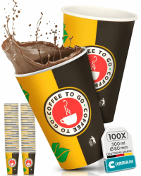 Commerline 100 Stück 12oz Ø80mm 300ml Kaffeebecher to go | Pappbecher Cups Coffee to Go Becher | Kaffee to+go Papierbecher Hartpapier Einwegbecher | Einweg Becher für Kafee/Tee
