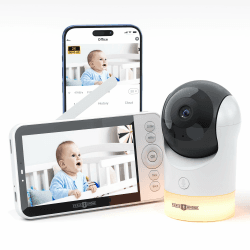 PARIS RHÔNE Babyphone mit Kamera und App, 2K HD 5 Zoll WLAN Babyfone, PTZ 355° AI-Tracking, RBG Nachtlicht, Schlaflieder, Schrei-/Bewegungserkennung, Temperatur und Feuchtigkeitsmessung