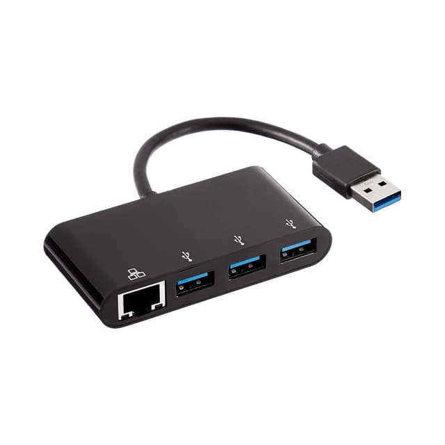 Amazon Basics – USB-3.0-Adapter mit 3 x Ports und 1 x RJ45-Gigabit-Ethernet-Port, 3 USB A + 1 RJ45, Schwarz
