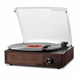 Vinyl Plattenspieler, Bluetooth tragbaren Vinyl Plattenspieler Schallplattenspieler mit 3-Gang 33/45/78 U/min und Eingebauter 2 Stereo Lautsprechern- natürliches Holz