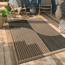 Paco Home Hochwertiger Outdoor Teppich Wetterfest & Pflegeleicht Jute-Sisal-Optik mit Fransen & Hoch-Tief-Effekt Langlebig für Terrasse, Balkon, Garten & Küche, Grösse:160x220 cm, Farbe:Anthrazit