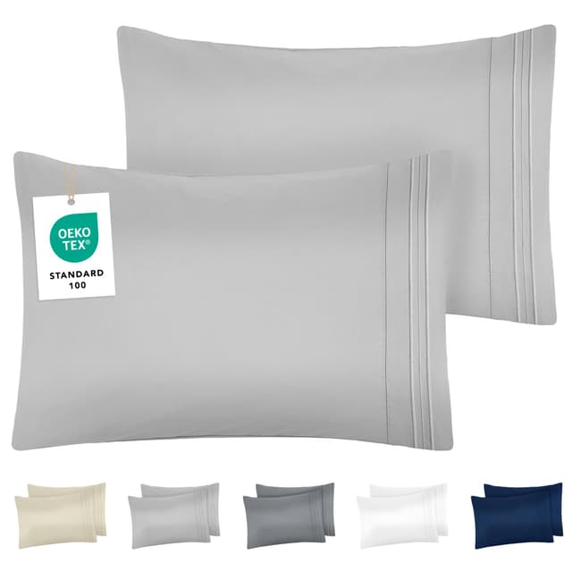 DREAMZIE Kissenbezug 50 x 70 Grau 2er Set Premium Mikrofaser mit Stickmuster Oeko-TEX Zertifiziert - Kopfkissenbezug 50 x 70 Weich