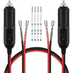 URAQT Zigarettenanzünder Stecker,2 Stück 12V 24V Autostecker mit LED Licht mit 4 set 10A/15A Sicherung Zubehör Stecker Zigarettenanzünder für Tragbaren DVD-Player Auto LKW Buskamera Auto-DVR(28cm)