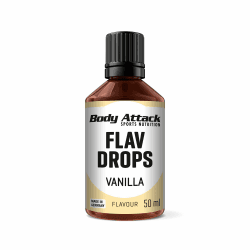 Body Attack Flav Drops - Vanille - 50 ml - Vegane Geschmackstropfen - zum Versüßen von Porridge, Müsli & Co. - Hochkonzentrierte Aromen, purer Genuss - Aspartamfrei, zucker- & fettfrei, 0 Kalorien
