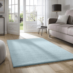 Taracarpet Supersoft kurzflor Teppich Fiona Wohnzimmer Schlafzimmer Kinderzimmer Flur Läufer waschbar rutschfest Uni hellblau 080x150 cm
