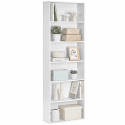 VASAGLE Bücherregal, mit 6 Ebenen, Standregal, Aufbewahrungsregal, für Wohnzimmer, Büro, Schlafzimmer, Arbeitszimmer, skandinavischer Stil, skandinavischer Stil, 24 x 60 x 178,5 cm, weiß LBC169T14