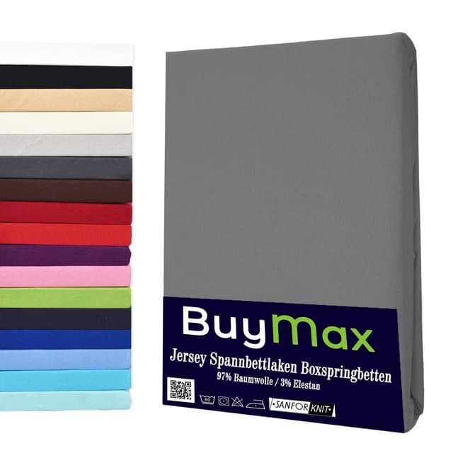 Buymax® Wasserbett Spannbettlaken Stretch 180x200-200x220 cm für Wasserbetten und Boxspringbetten Bettbezug für Matratzen bis 35 cm Matratzenhöhe, Anthrazit-Grau
