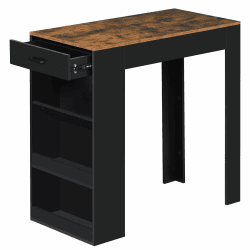 WOLTU Stehtisch Bartisch Bistrotisch Küchentisch, mit 1 Schublade 3 Ablagen, mit Weinregal, schmaler Tisch für Bar Küche Wohnzimmer Esszimmer, 100x100x50 cm, Vintage Braun