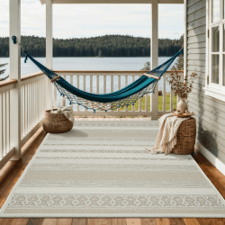the carpet Calgary - robuster Teppich, Flachgewebe, modernes Design, ideal für Wohnzimmer, Esszimmer und Außenbereich, In- und Outdoor, Vintage-Optik, Boho-Style, Beige, 160 x 220 cm