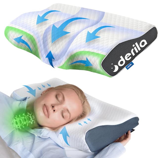 Derila Nackenkissen Kopfkissen, Memory Foam Kissen Original. Ergonomisches Kopfkissen, Nackenstützkissen, Seitenschläferkissen für Seiten, Rücken & Bauchschläfer (Standard, 1er Pack)