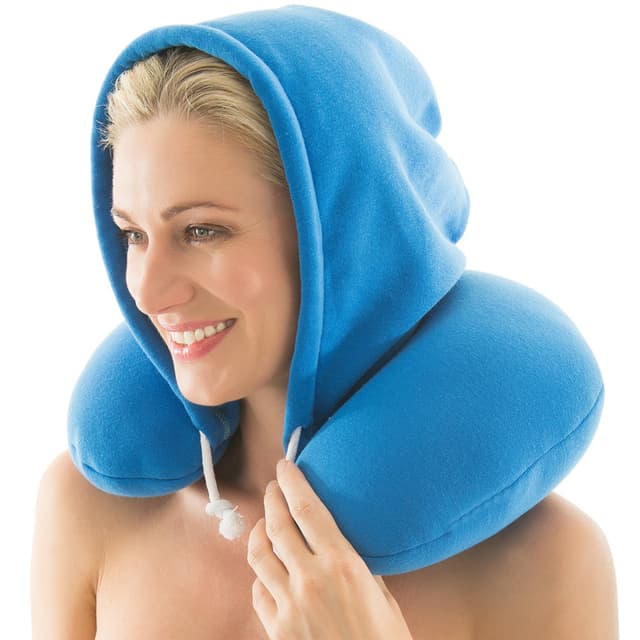 CelinaTex Nuca Nackenhörnchen mit Kapuze 32 x 31 cm blau Micropearls Nackenkissen Reise Kissen stützende Funktion