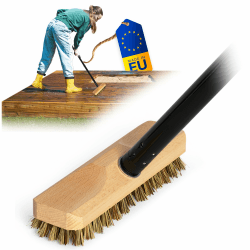 Schrubber aus Holz mit Borsten Wischer mit Gewinde und Schraub- Steckstiel vierteilig Scheuerbürste Union Boden Bürste Ideal Reinigung von Balkon Terrasse Garten Innen Außenbereich