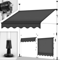 🌞 tillvex Klemmmarkise mit Handkurbel für Balkon 🌿 | Balkonmarkise ohne Bohren | Markise UV-beständig & höhenverstellbar | Grau 200cm