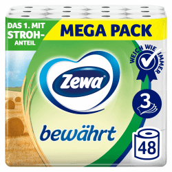 🚽 Zewa bewährt - 48 Rollen - Das erste Toilettenpapier mit Strohanteil - 3lagig 🧻