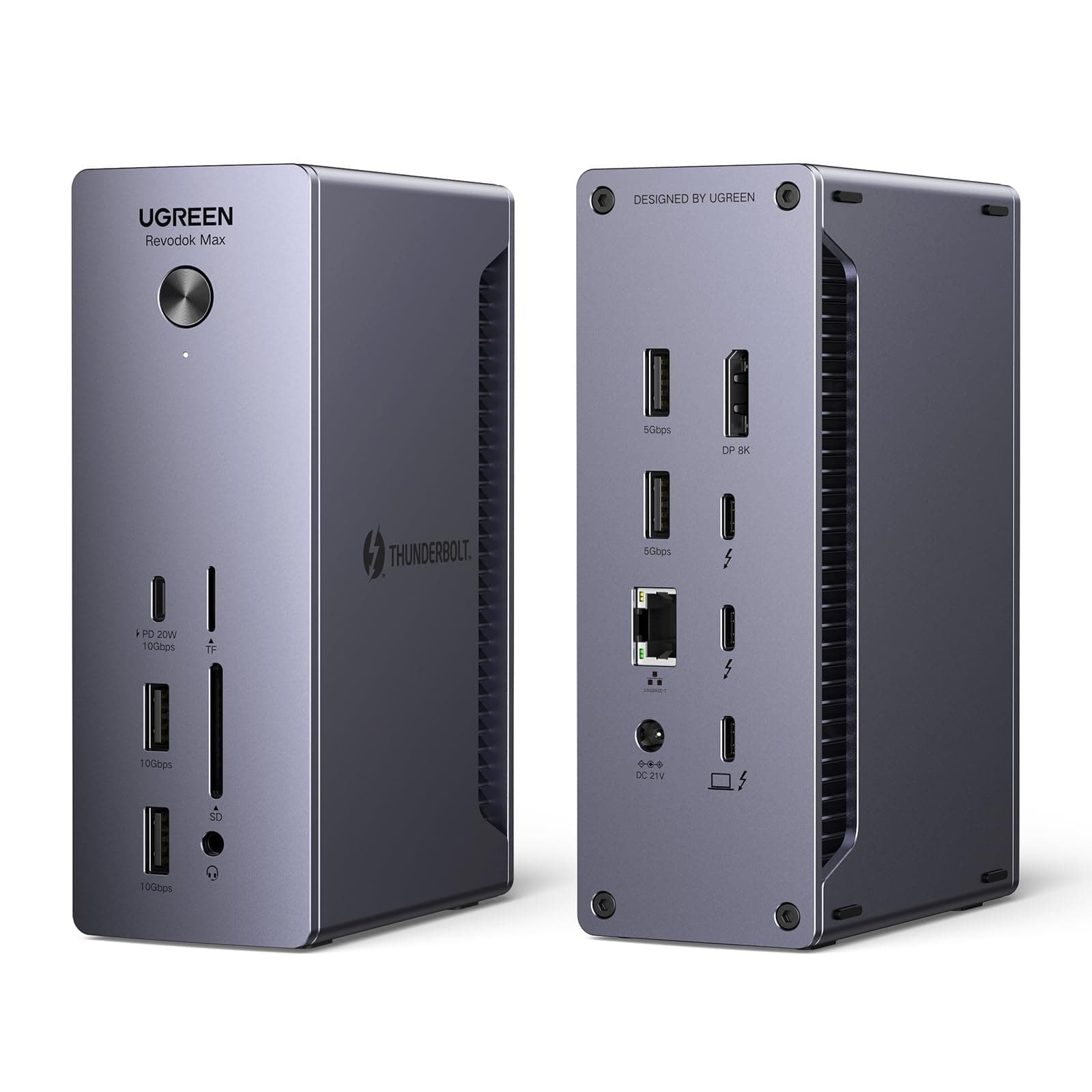 UGREEN Revodok Max 213 Thunderbolt 4 Dock 40Gbps (Dual 4K@60Hz, Single 8K Display), 13-in-1 Docking Station 90W Aufladen für Laptop