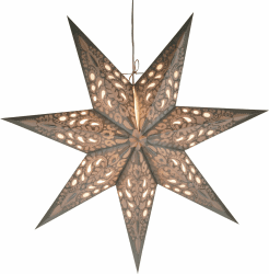 🌟 GURU SHOP Faltbarer Advents Leucht Papierstern, Weihnachtsstern 60 cm - Priamos Silber, Papiersterne 60 cm 🎄