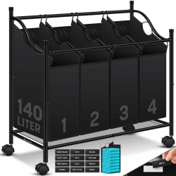 🌟 KESSER® Wäschekorb Wäschesammler | 4 Fächer x 35 Liter | Schwarz 🌟