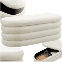 🌟 Tectake® Sitzbank mit Stauraum - Samtoptik Creme-weiß 🌟