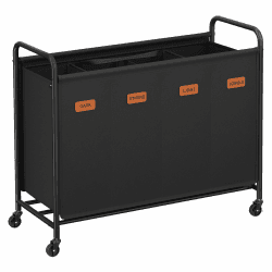 SONGMICS Wäschekorb mit Rollen, Wäschesammler 4 Fächer, 200 L - tintenschwarz RLS460B01 🧺🏠