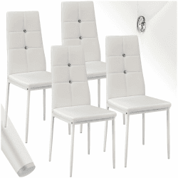 🌟🪞 Tectake® 4er Set Stühle Esszimmer mit Glitzersteinen - Weiß 🌟🪞