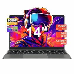 🌟 Super Angebot! Laptop Win 11 mit 5G WiFi, 14 Zoll 6GB RAM 256GB SSD + 1TB, BT 4.2, FHD 1920*1080, Mini Multimedia Anschluss & Deutscher Keyboardfilm-Grey