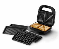 🥪🥪 Philips Sandwichmaker 5000 Serie, 750 W, Panini, Waffeln, Sandwichplatten, Schwarz/Silber (HD2350/80) 🥪🥪