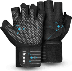Ihuan Belüftete Fitness Handschuhe mit Handgelenkband-Unterstützung für Herren und Frauen