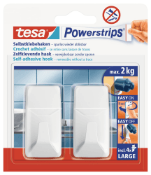 🔥 Super Deal! tesa Powerstrips Haken Large ECKIG - Selbstklebender Wandhaken - Weiß 🏠