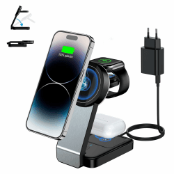 🔋📱🕰️ 3 in 1 Faltbar Magsafe Ladegerät - Induktive Kabelloses Ladestation