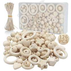 Packra 126 Stück Holzperlen Makramee Set 🌿 DIY Holzringe zum Basteln