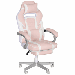 HOMCOM Gamingstuhl mit Fußstütze, höhenverstellbar Schreibtischstuhl mit Kopf- und Lendenkissen, drehbar Gaming Sessel mit neigbare Rückenlehne, Kunstleder, bis 120 kg, Rosa