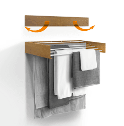 👚🌿 Urban Nouk Wäscheständer Wandmontage Einziehbar Platzsparendes Design (Holzoptik, 100 cm)