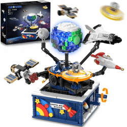 🚀🌍 CUBIMANA Technik Planetensystem Bauspielzeug mit Licht - Weltraumforschung Rotations Bauset