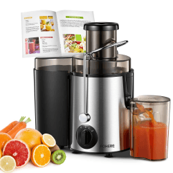 🌿🍏🥕 FOHERE Entsafter für Obst und Gemüse in Edelstahl, Max Power 800W, 3 Geschwindigkeiten