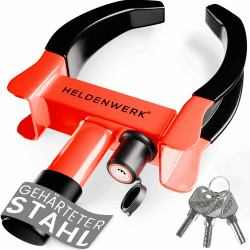 🔒🚗 HELDENWERK Parkkralle mit Sicherheitsschloss & 3 Schlüsseln - Radkralle für Auto, Wohnwagen, Anhänger, Motorrad