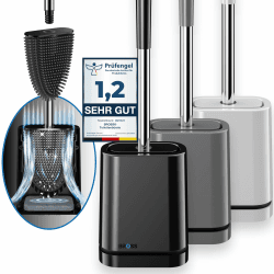 BROSS® Klobürste Silikon - Patentierte Toilettenbürste - Klobürste Schwarz - WC Bürste & Klobürstenhalter mit Wandmontage & TurboTrocknung - Innovativ & Antibakteriell - 1er Set 🚽