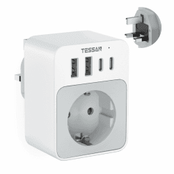 🔌🌍 TESSAN Reiseadapter UK, 20W Reiseadapter Typ G mit 2 USB C und 2 USB A