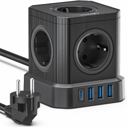 Voomy 9-in-1 Mehrfachsteckdose Mit USB 🌟 Steckdosenleiste 4000W 🚀 Schwarz