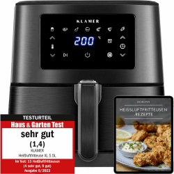 🔥 KLAMER Heißluftfritteuse 5,5l XXL, ölfreie Friteuse, 1700W Airfryer mit LED-Touchscreen