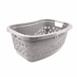 🌸 keeeper Ergonomischer Wäschekorb mit luftdurchlässigem Dekor, Anti-Rutsch-Softgriffe, 50 l, Lasse, Grau 🌿