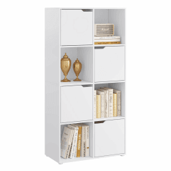 📚 WOLTU Bücherregal mit 8 Fächern, Würfelregal Standregal weiß, Regal mit 4 Türen, Büroregal Aufbewahrungsregal Aktenregal Raumteiler 📦