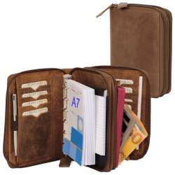 ALMADIH Leder A7 Kombimappe mit Reißverschluss Kalender 2025 Premium Rindsleder Braun Vintage 🎁