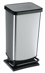 Rotho Paso Mülleimer 40l mit Pedal und Deckel, Kunststoff (PP) BPA-frei, silbermetallic